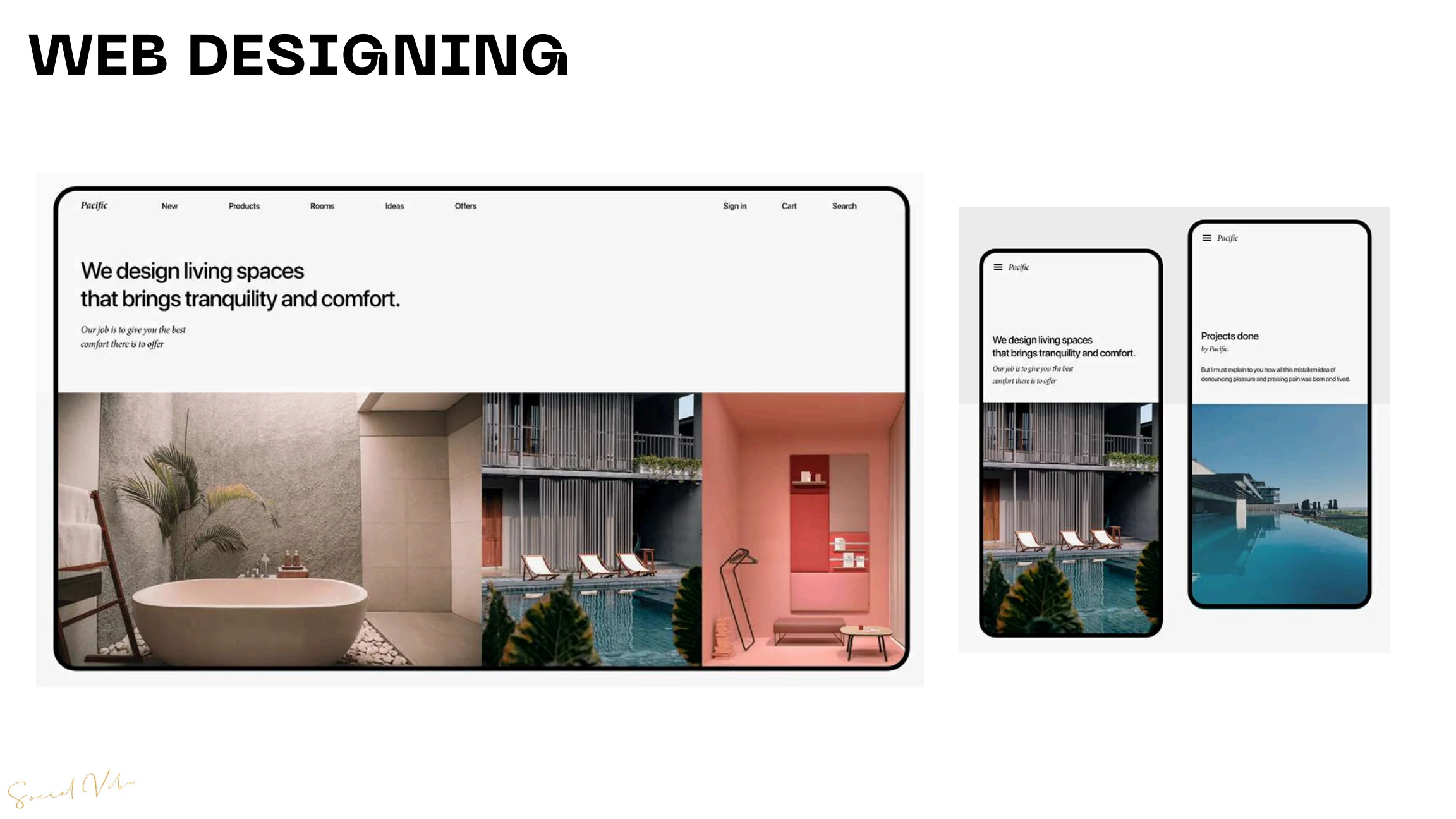 Responsive website design shown across desktop, tablet and mobile
